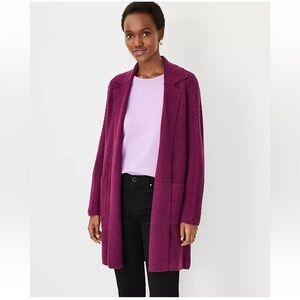 Ann Taylor Cozy Open-Front Long Cardigan Sweater in Rich Purple